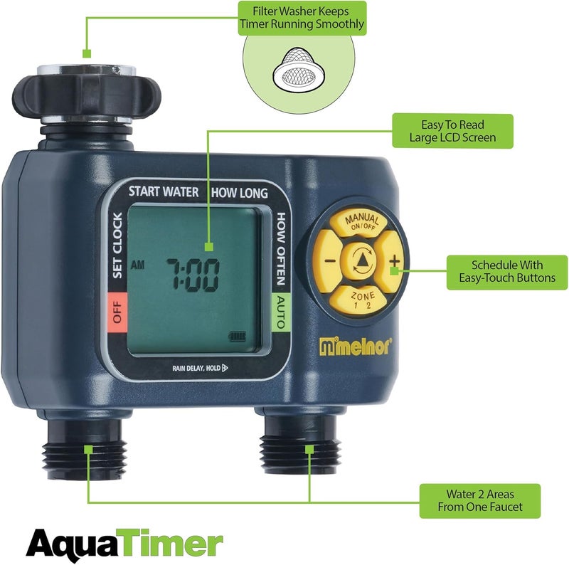 Melnor 65139AMZ AquaTimer Digital Hose Timer, 2-Zone Programmable Watering Timer, Quick Connect Bundle, Black, Yellow - Image 3